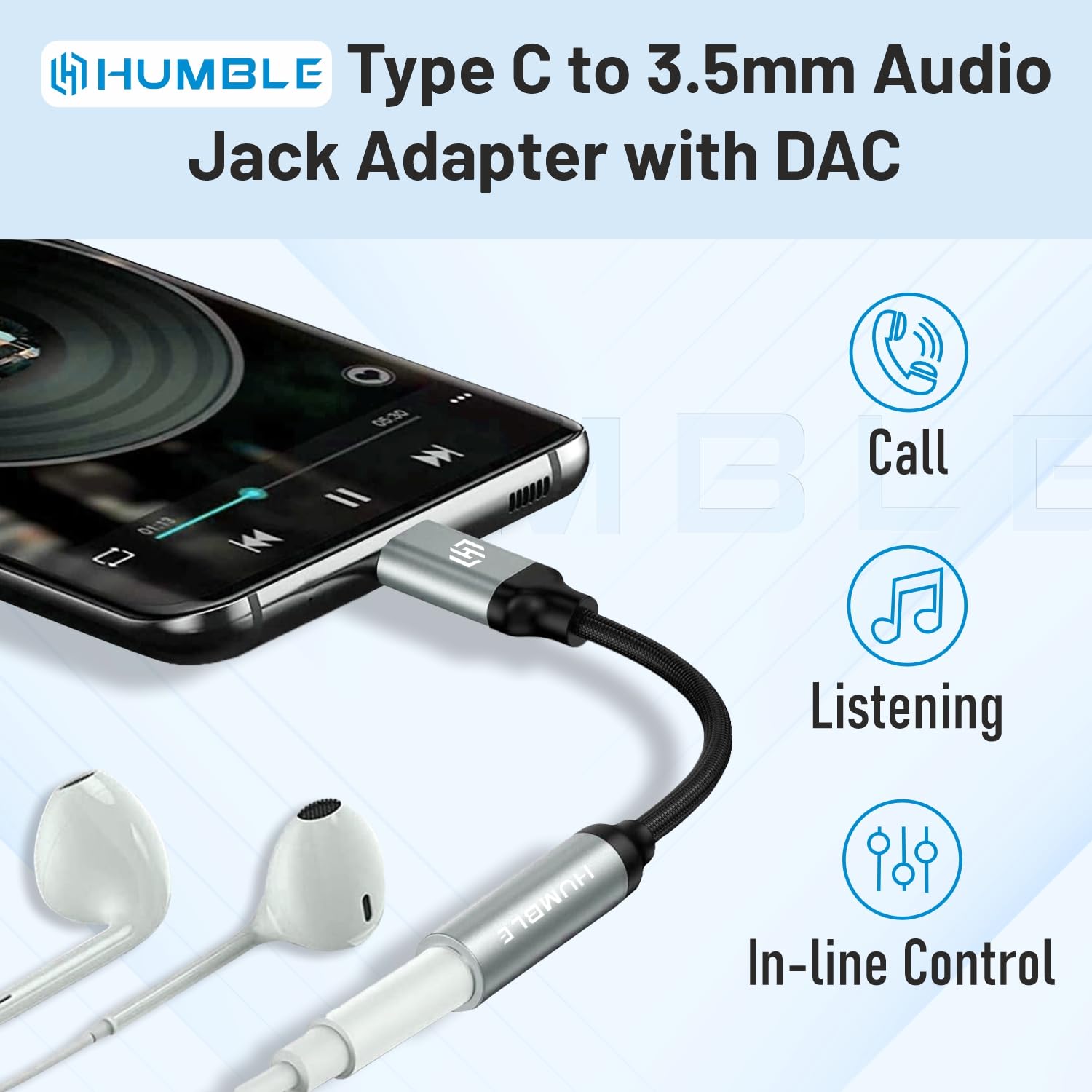 HUMBLE Type C to 3.5mm Audio Jack Adapter with DAC – Compatible with iPhone 15 Pro Max/ 15 Pro/ 15 Plus, Galaxy S24/ S24 Ultra/ S23/ S23 Ultra/ S22/ S21,...