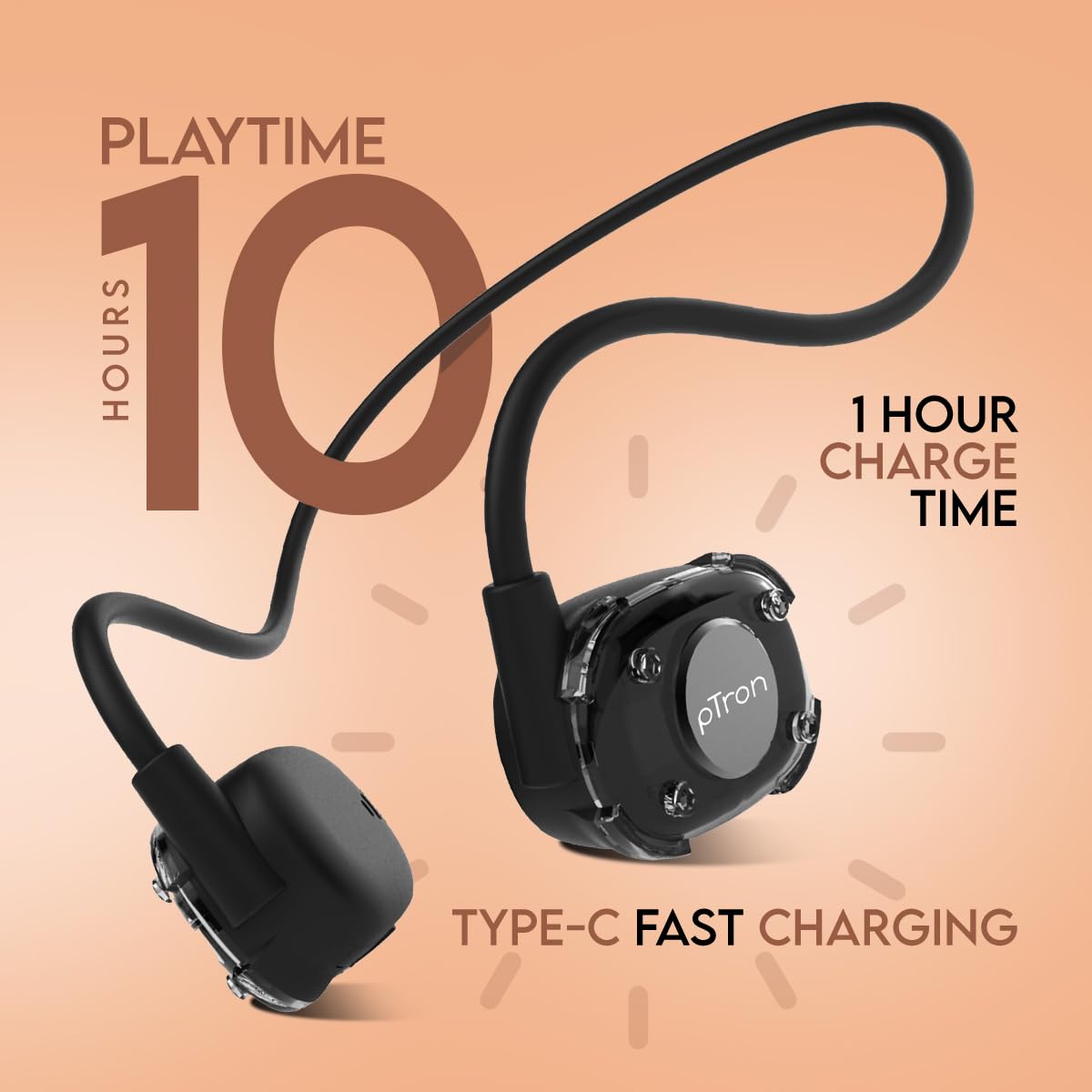 pTron Tangent Impulse Safebeats Open Ear Wireless Headphones with Mic, 10H Playtime, Designed for Ear Health & Comfort, Bluetooth V5.3, Dual Device...