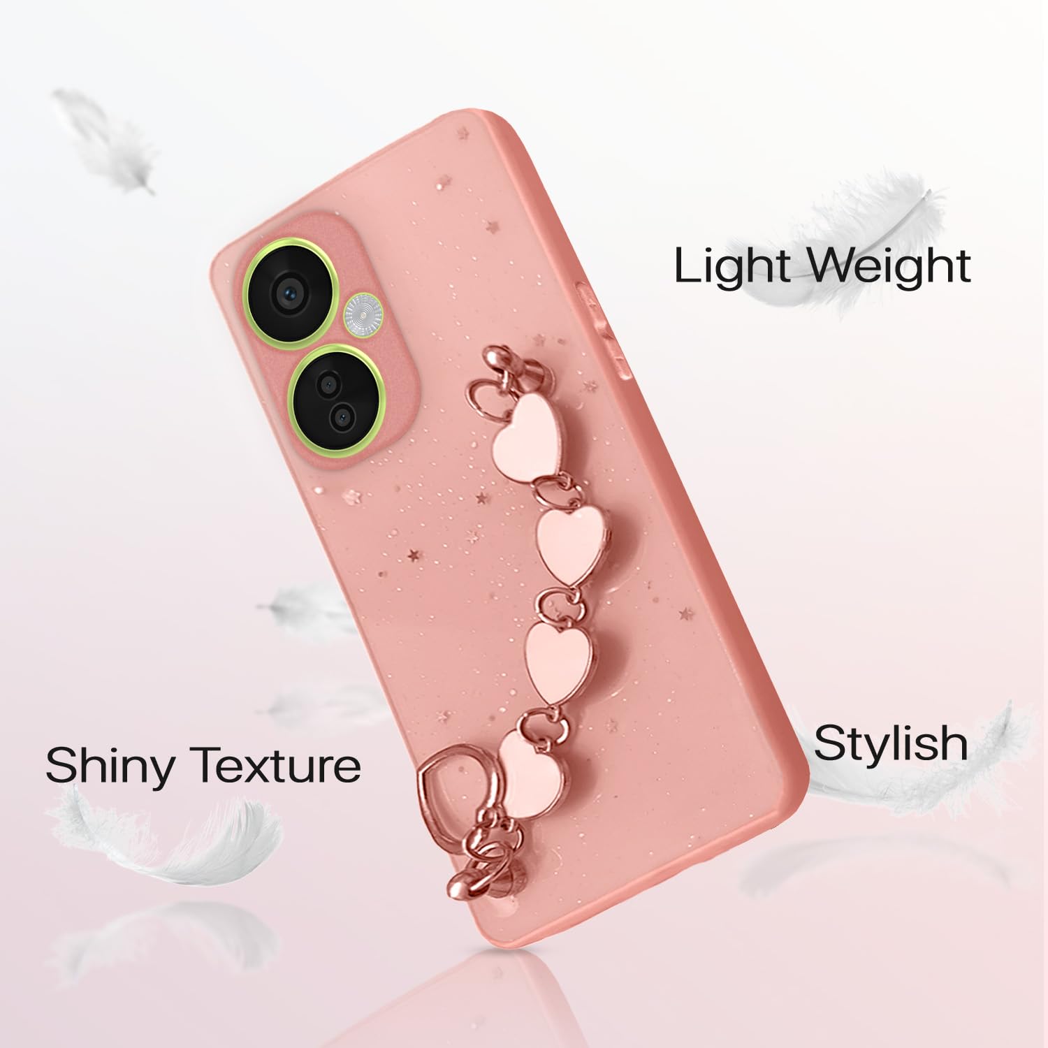 OnePlus Nord Ce 3 Lite 5G Back Cover for Girls | Heart Shaped Metal Chain Blocks | Sparkling Soft TPU | Case for OnePlus Nord Ce 3 Lite 5G (Pink)