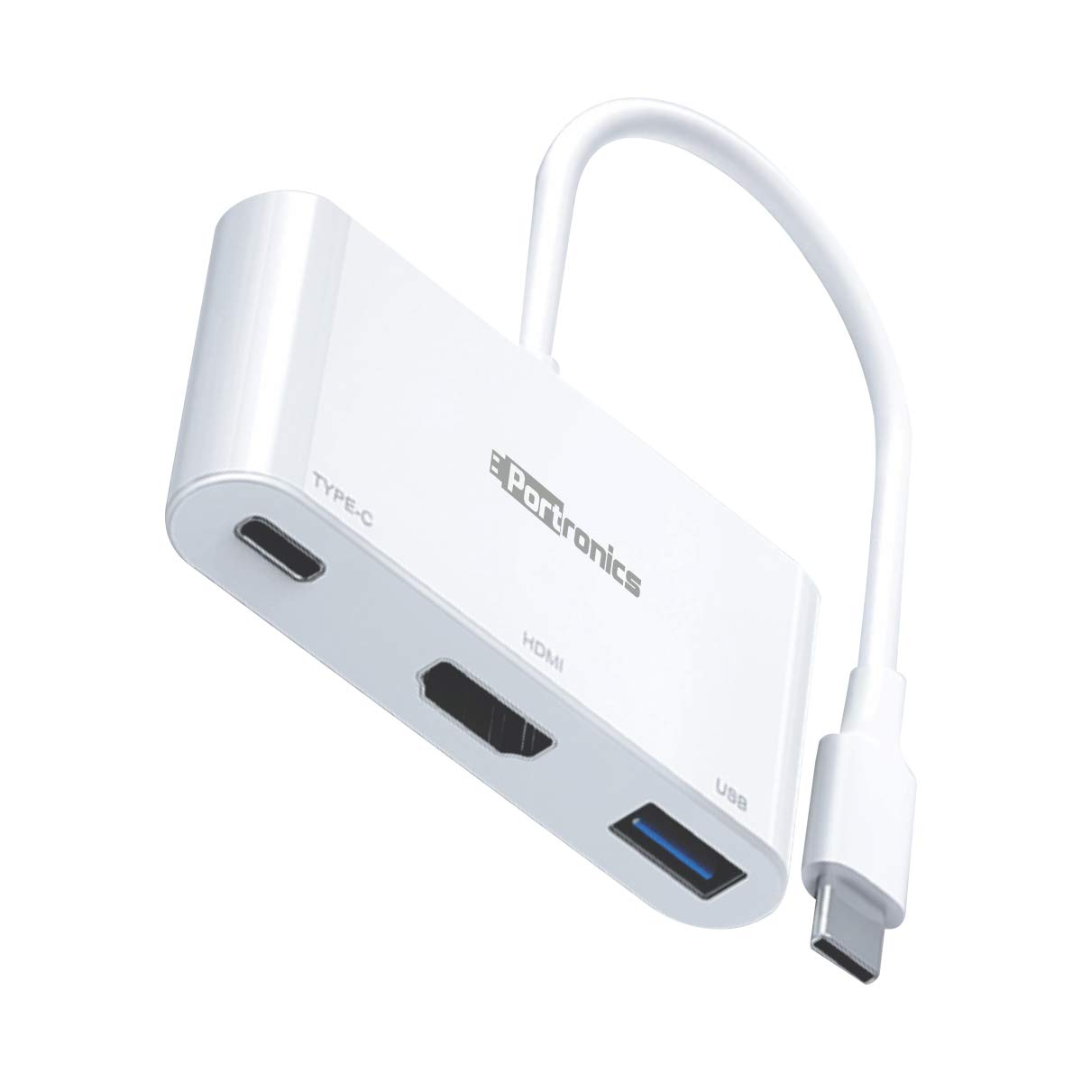 Portronics C-Konnect Type C to HDMI Adapter (3-in-1), Multiport USB C Hub with 4K@30Hz, USB 3.0 @ 5Gbps, 100 W PD Charging Port for Laptop, MacBook, PC and Other Type C Devices (White)