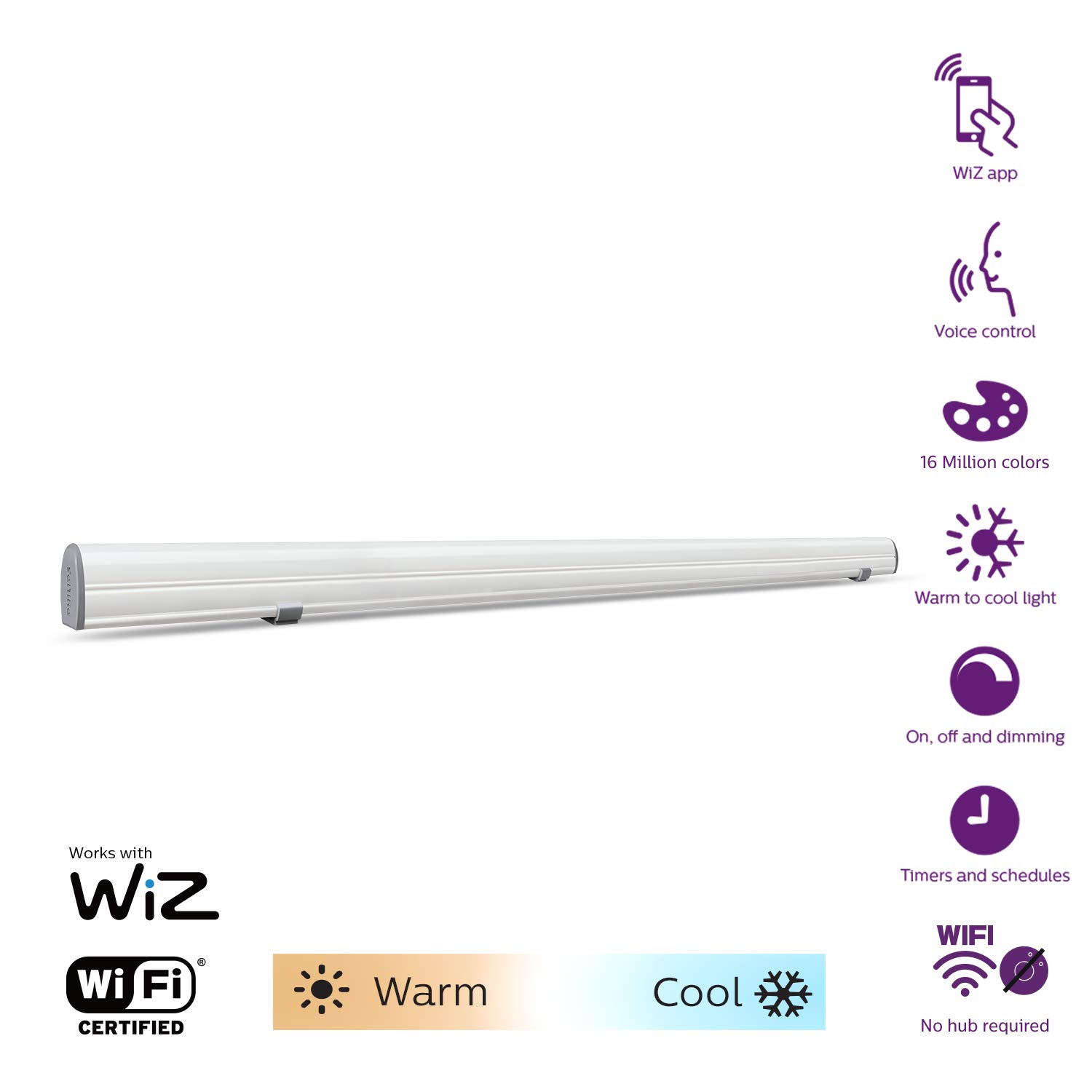 PHILIPS Smart Wi-Fi LED Batten 24-Watt WiZ Connected (Pack of 1) (Shades of White + Tuneable + Dimmable + Pre-Set Modes) (Compatible with Amazon Alexa and Google Assistant), Pack of 1